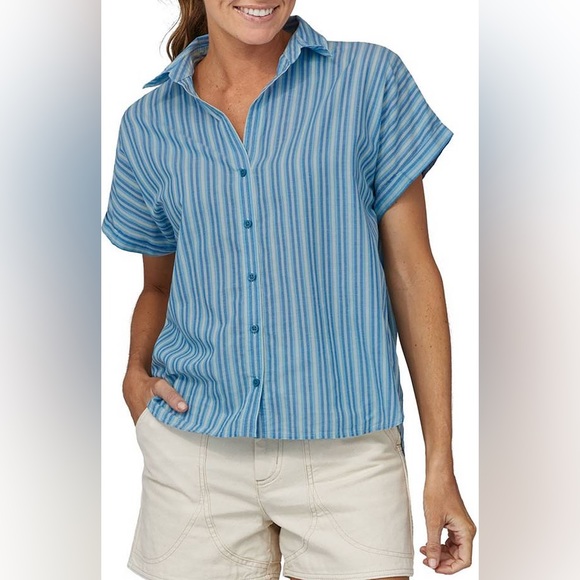 Patagonia Lightweight A/C Button Up Shirt Goodtimes Steam Blue Size XL - Picture 2 of 8